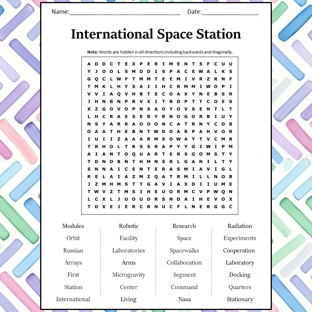 International Space Station Word Search Puzzle Worksheet Activity PDF