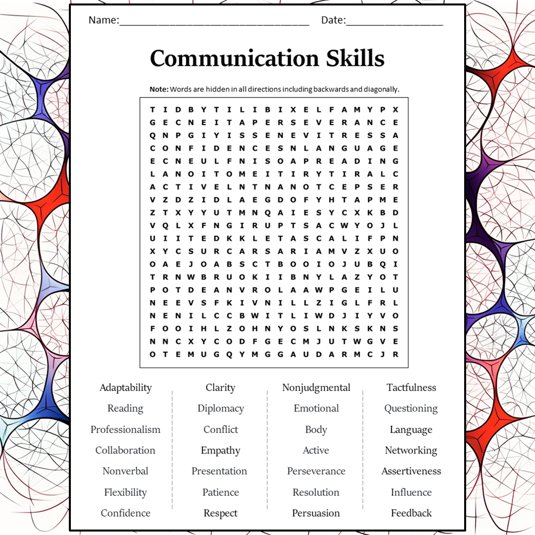 Communication Skills Word Search Puzzle Worksheet Activity PDF