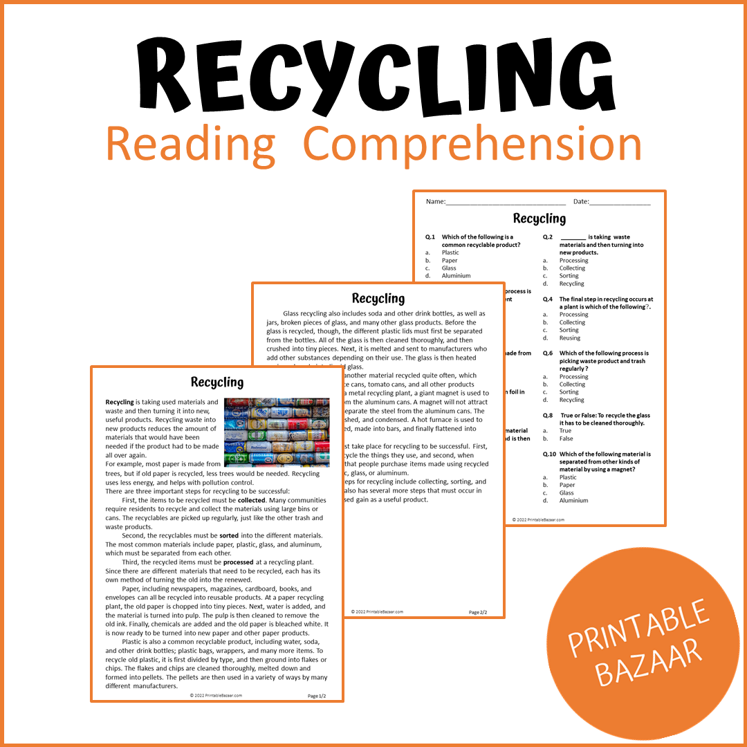Recycling Reading Comprehension Passage and Questions | Printable PDF
