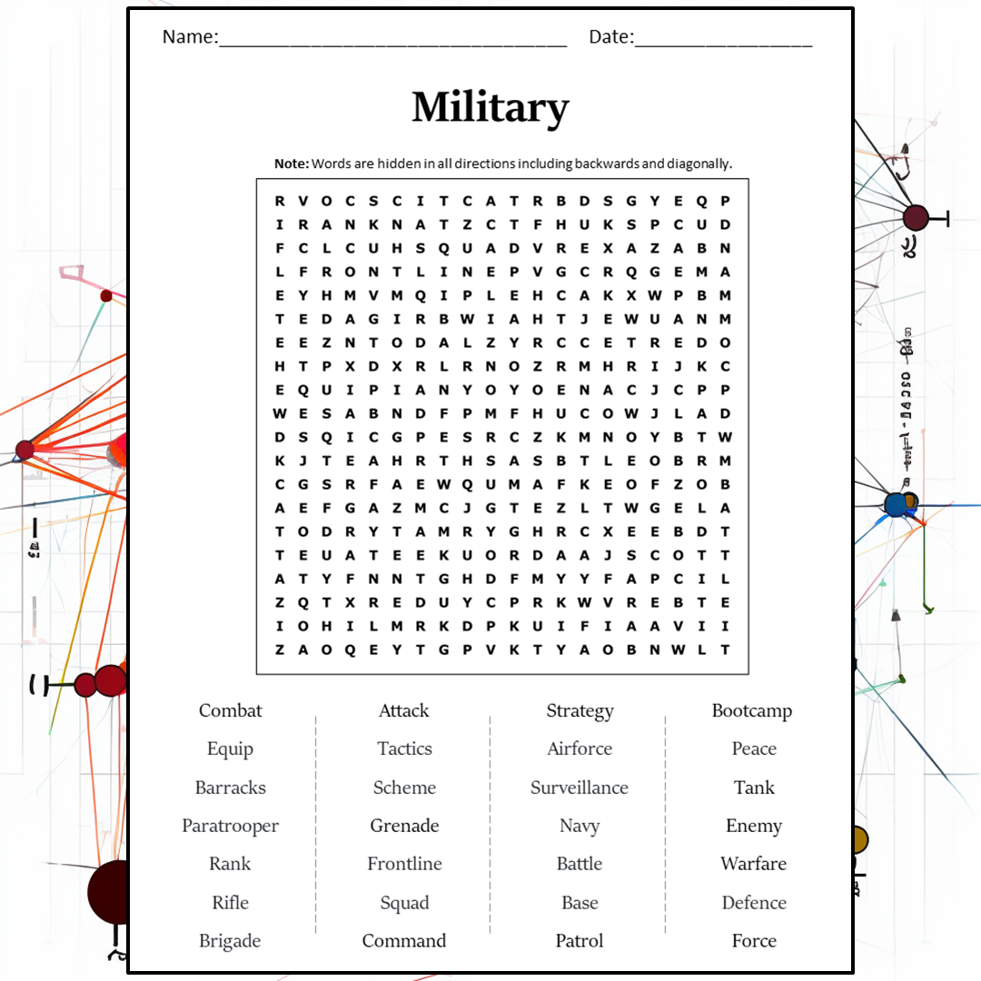 Military Word Search Puzzle Worksheet Activity PDF