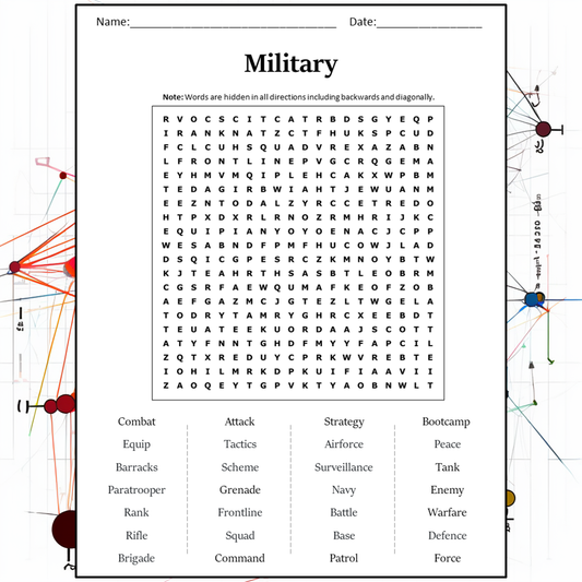 Military Word Search Puzzle Worksheet Activity PDF