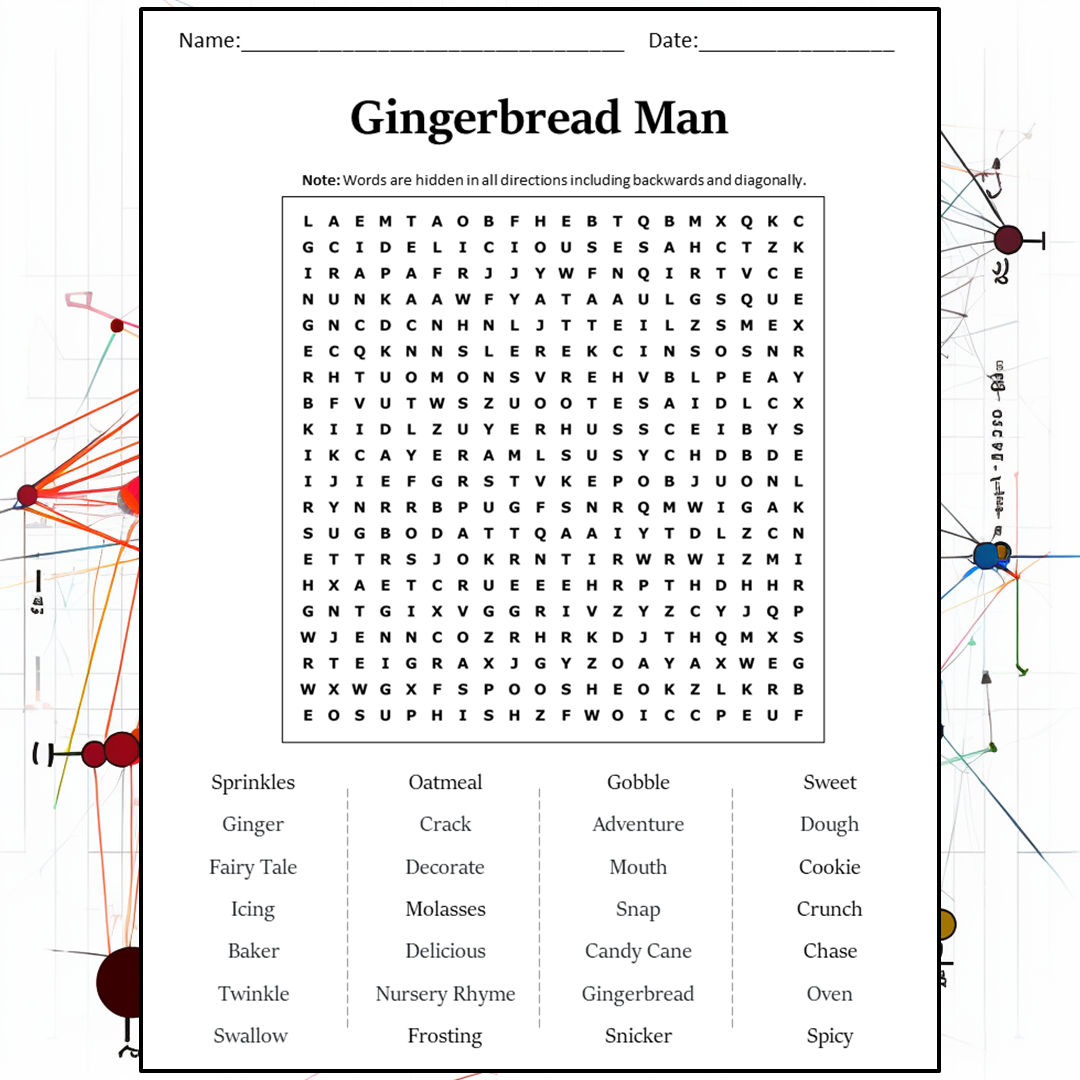 Gingerbread Man Word Search Puzzle Worksheet Activity PDF