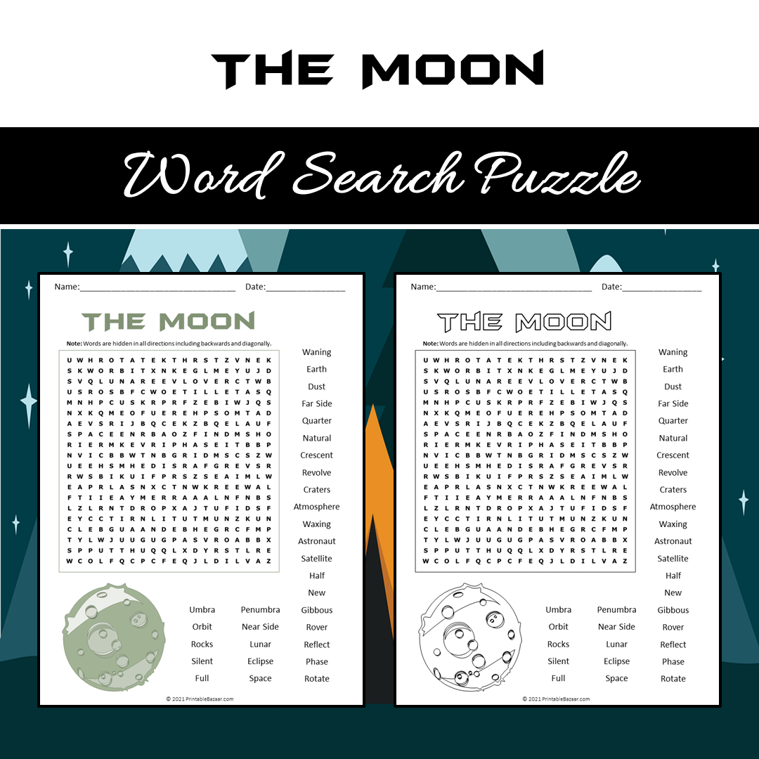 Moon Word Search Puzzle Worksheet PDF