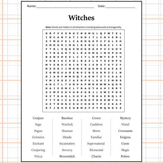 Witches Word Search Puzzle Worksheet Activity PDF