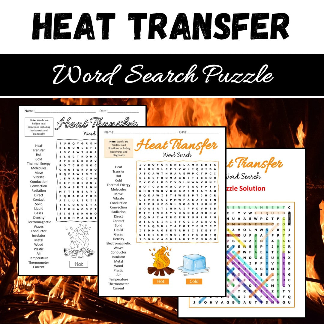 Heat Transfer Word Search Puzzle Worksheet PDF