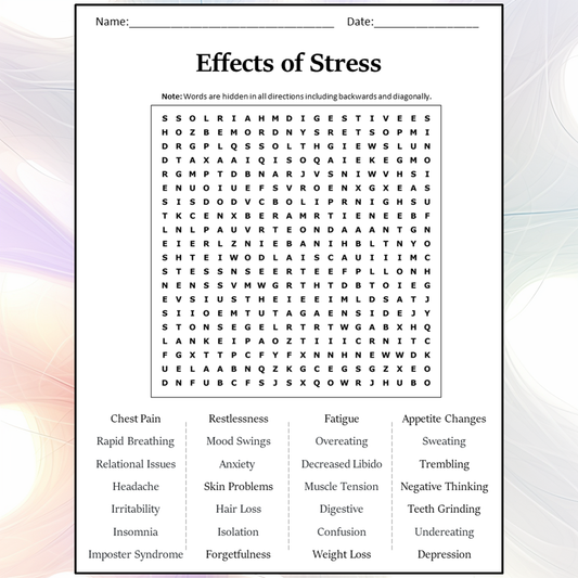 Effects Of Stress Word Search Puzzle Worksheet Activity PDF