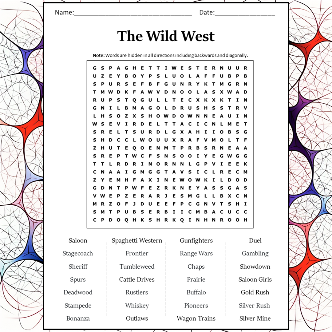 The Wild West Word Search Puzzle Worksheet Activity PDF