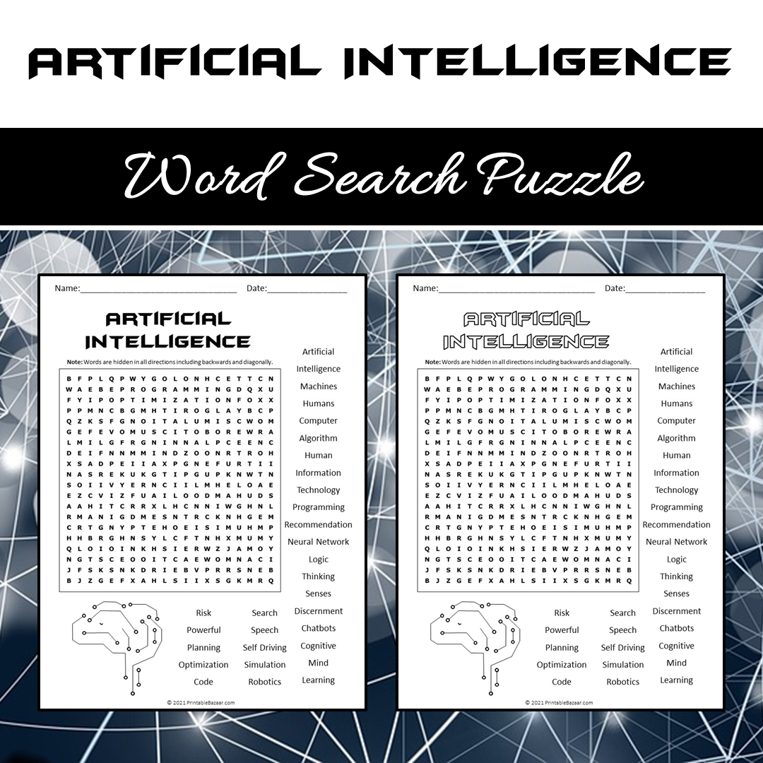 Artificial Intelligence Word Search Puzzle Worksheet PDF