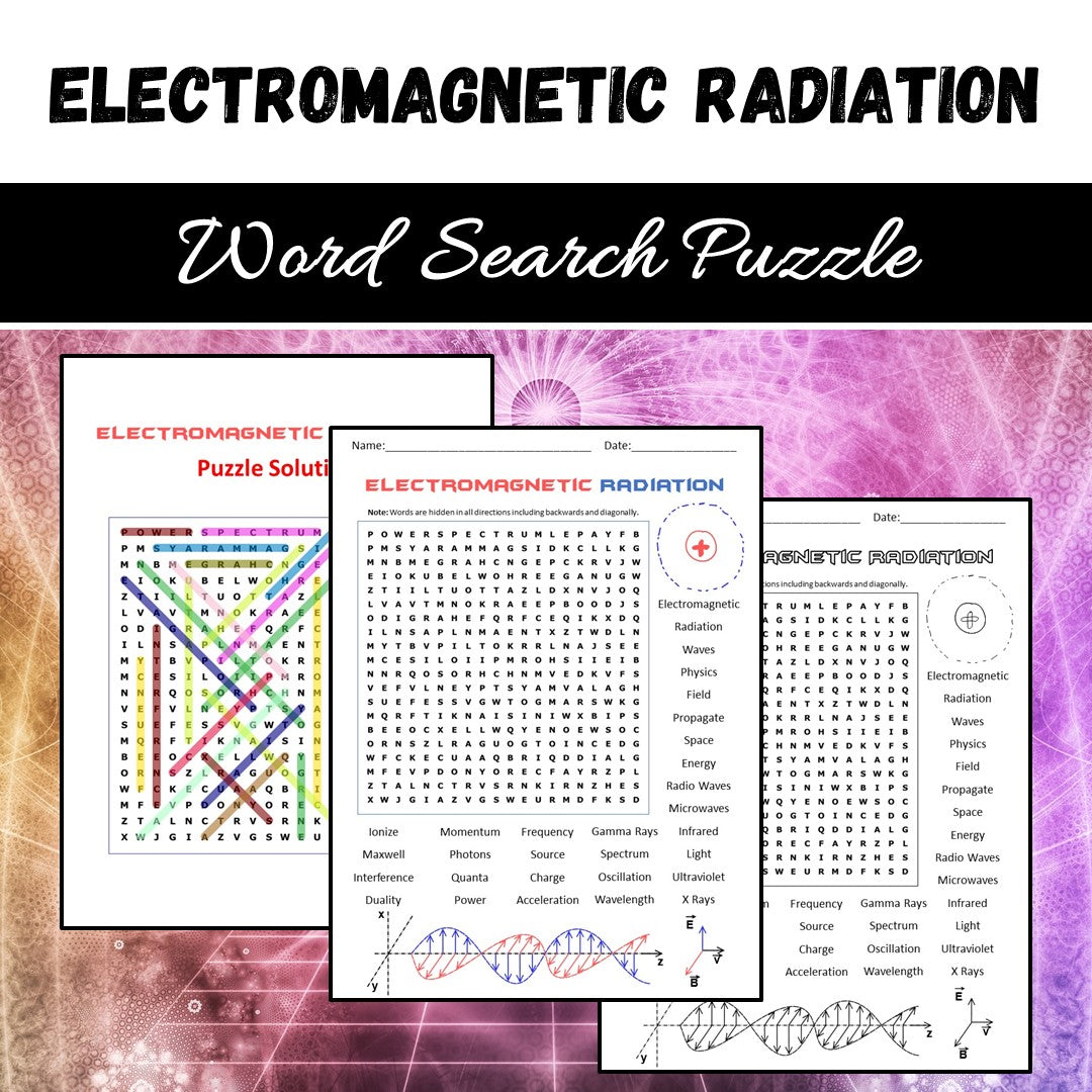 Electromagnetic Radiation Word Search Puzzle Worksheet PDF