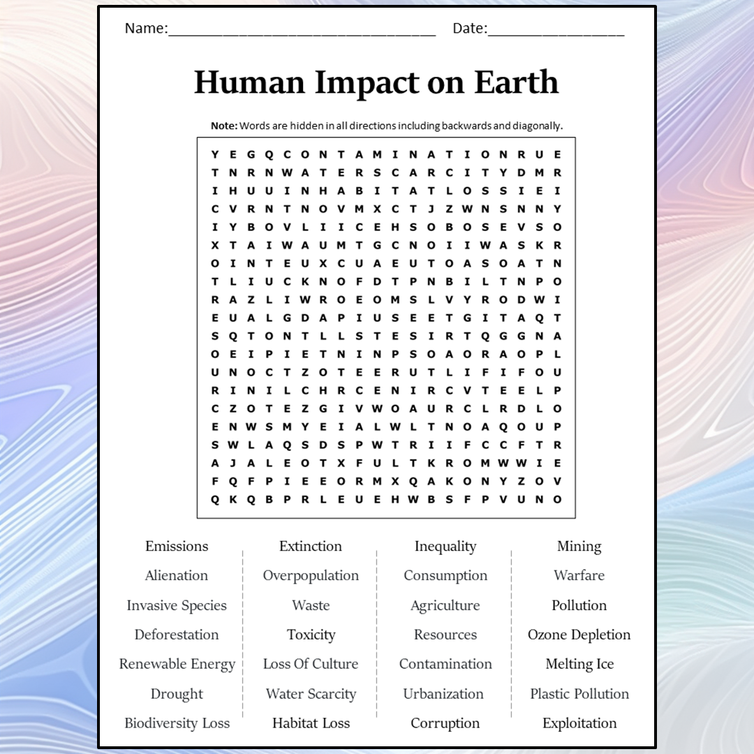 Human Impact On Earth Word Search Puzzle Worksheet Activity PDF