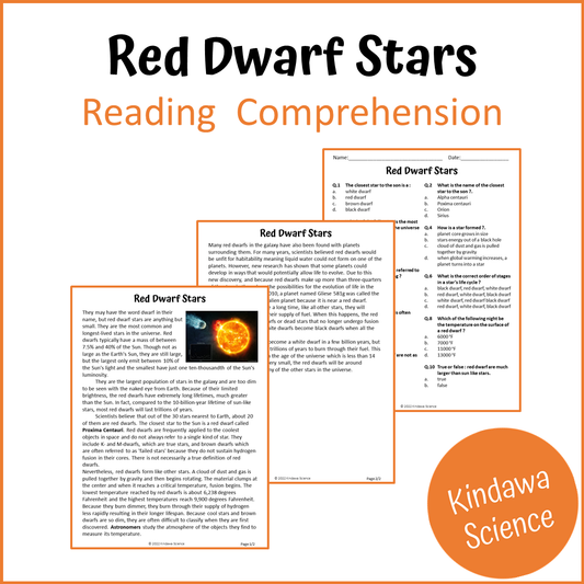 Red Dwarf Stars Reading Comprehension Passage and Questions | Printable PDF