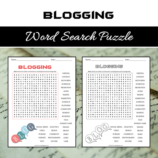 Blogging Word Search Puzzle Worksheet PDF