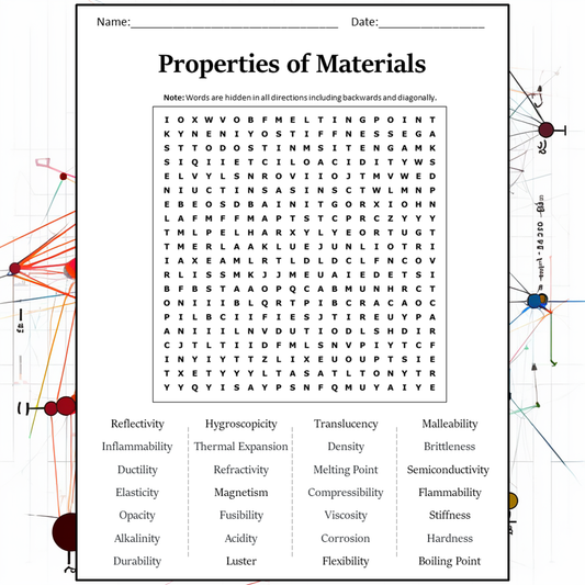 Properties Of Materials Word Search Puzzle Worksheet Activity PDF