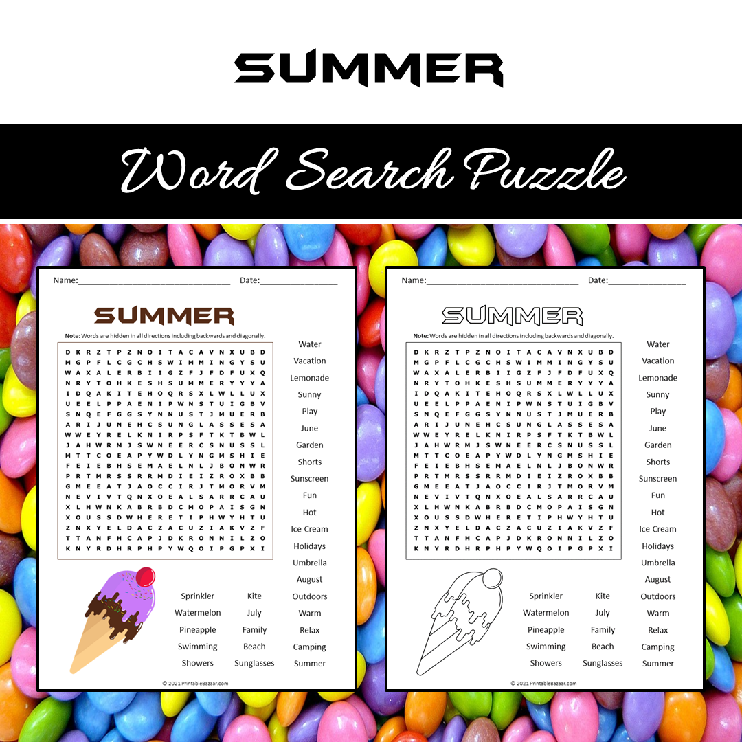 Summer Word Search Puzzle Worksheet PDF