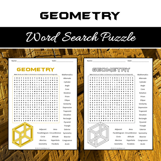 Geometry Word Search Puzzle Worksheet PDF