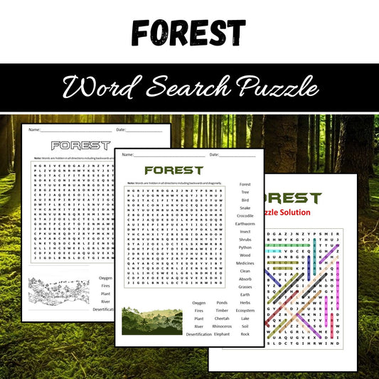 Forest Word Search Puzzle Worksheet PDF