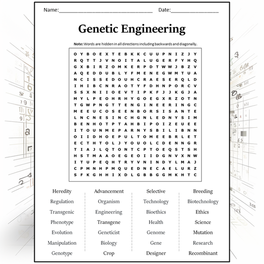 Genetic Engineering Word Search Puzzle Worksheet Activity PDF