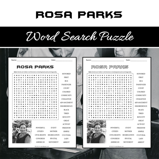 Rosa Parks Word Search Puzzle Worksheet PDF