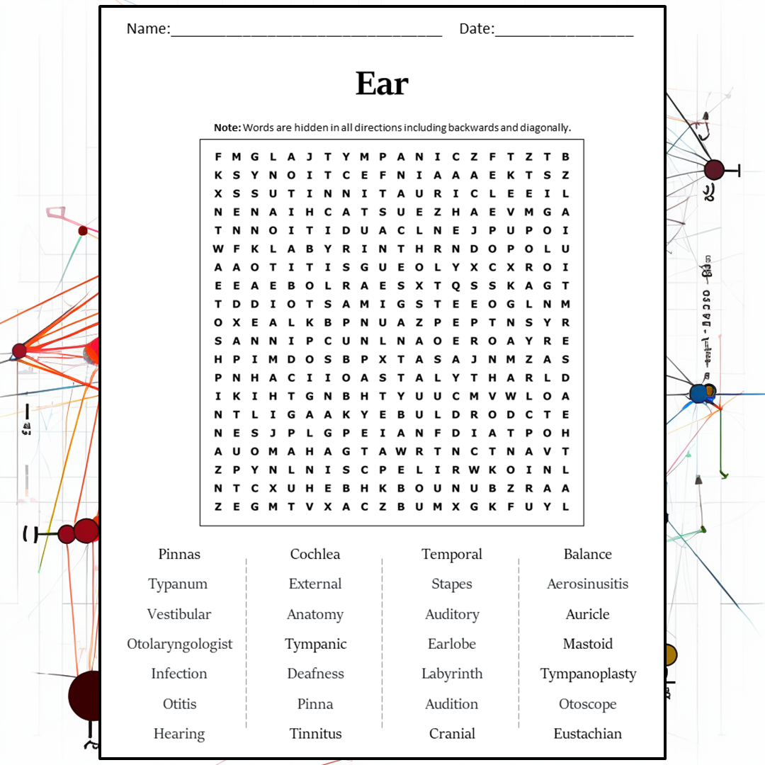 Ear Word Search Puzzle Worksheet Activity PDF