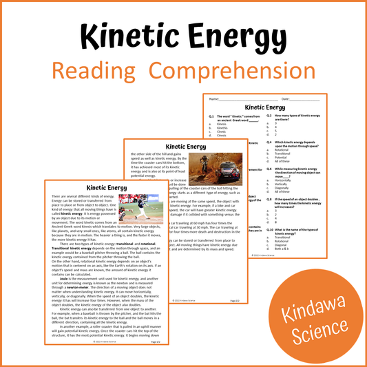 Kinetic Energy Reading Comprehension Passage and Questions | Printable PDF