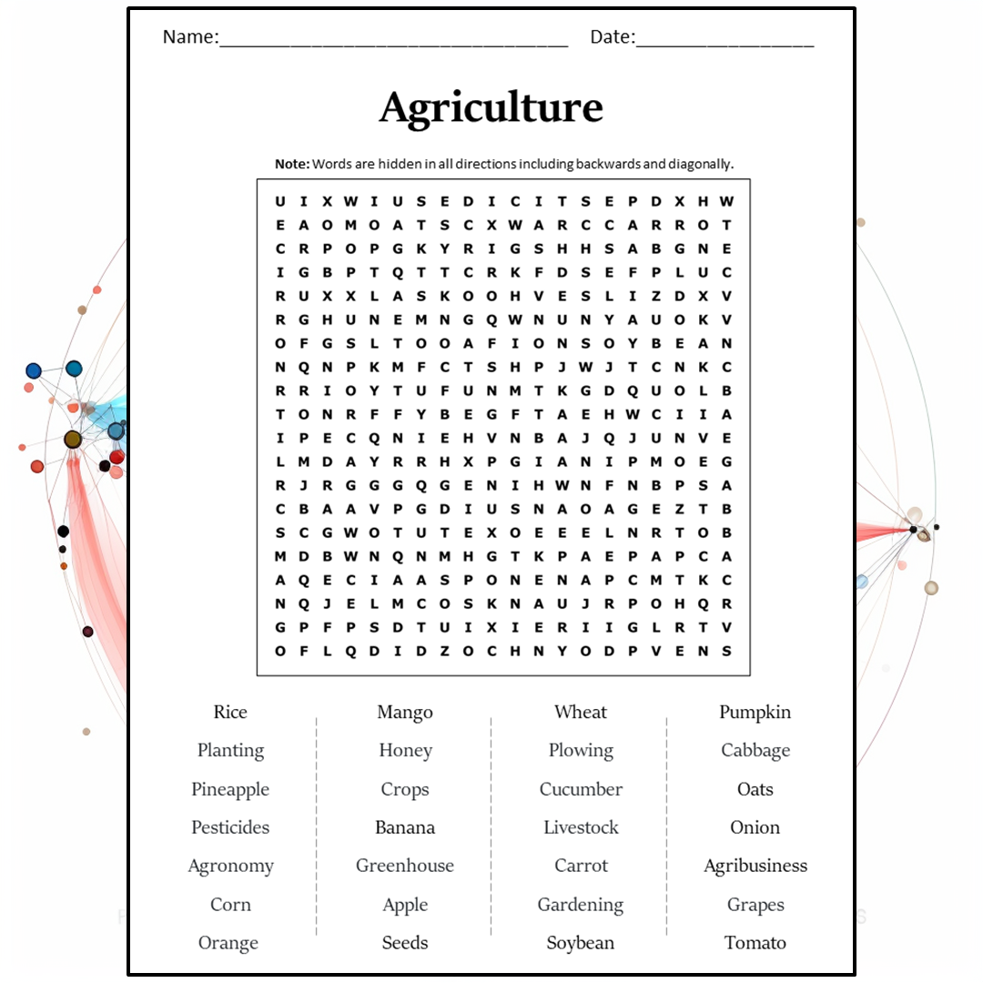 Agriculture Word Search Puzzle Worksheet Activity PDF