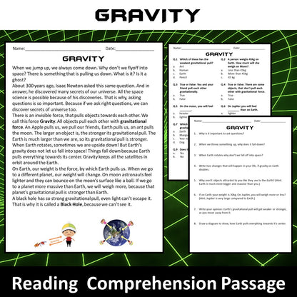 Gravity Reading Comprehension Passage and Questions