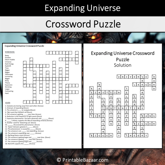 Expanding Universe Crossword Puzzle Worksheet Activity Printable PDF