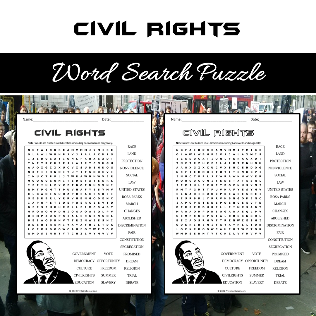 Civil Rights Word Search Puzzle Worksheet PDF