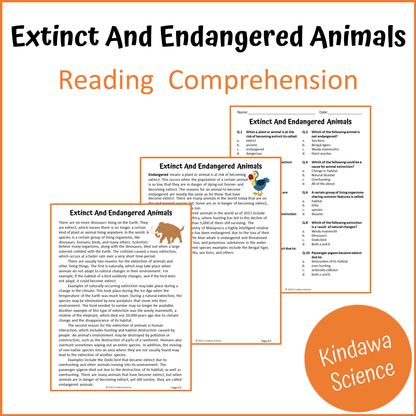 Extinct And Endangered Animals Reading Comprehension Passage and Questions | Printable PDF