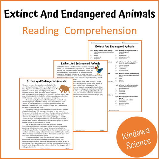 Extinct And Endangered Animals Reading Comprehension Passage and Questions | Printable PDF