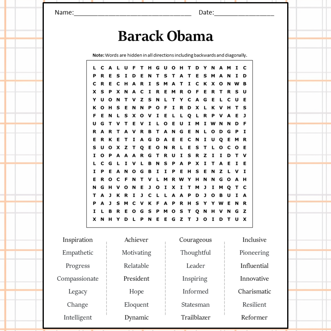 Barack Obama Word Search Puzzle Worksheet Activity PDF