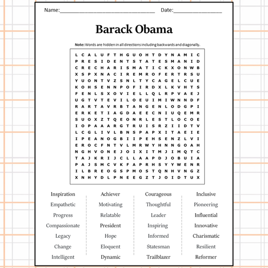 Barack Obama Word Search Puzzle Worksheet Activity PDF