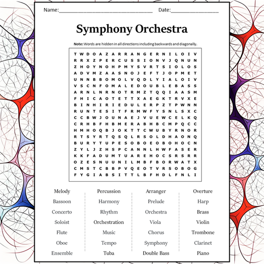 Symphony Orchestra Word Search Puzzle Worksheet Activity PDF