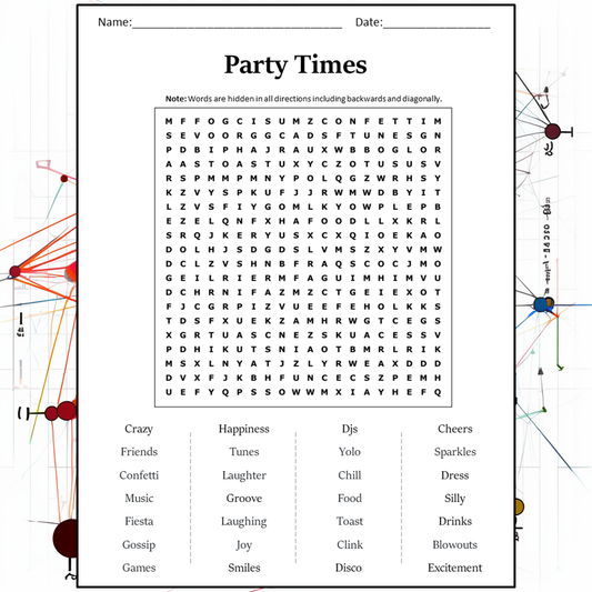 Party Times Word Search Puzzle Worksheet Activity PDF