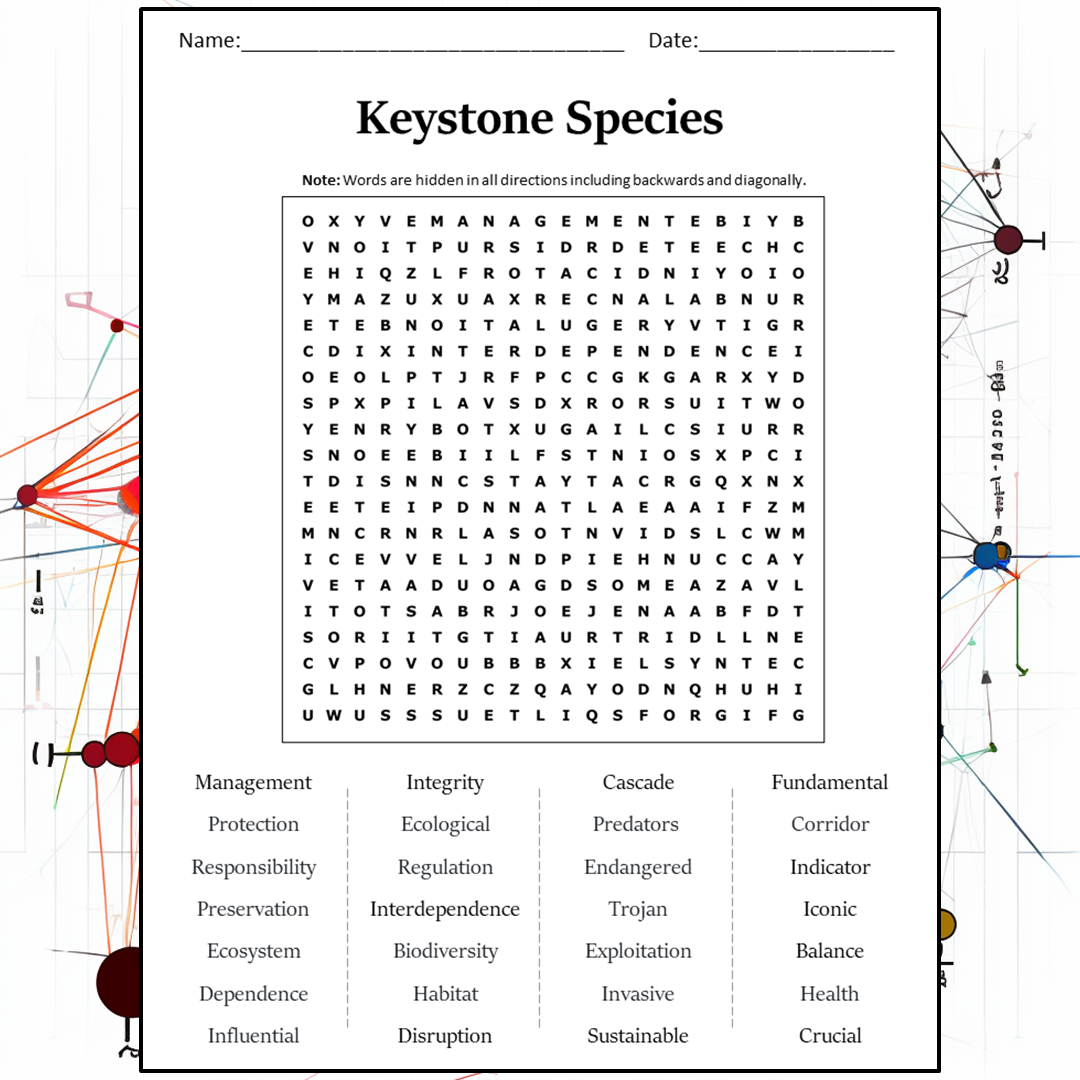 Keystone Species Word Search Puzzle Worksheet Activity PDF