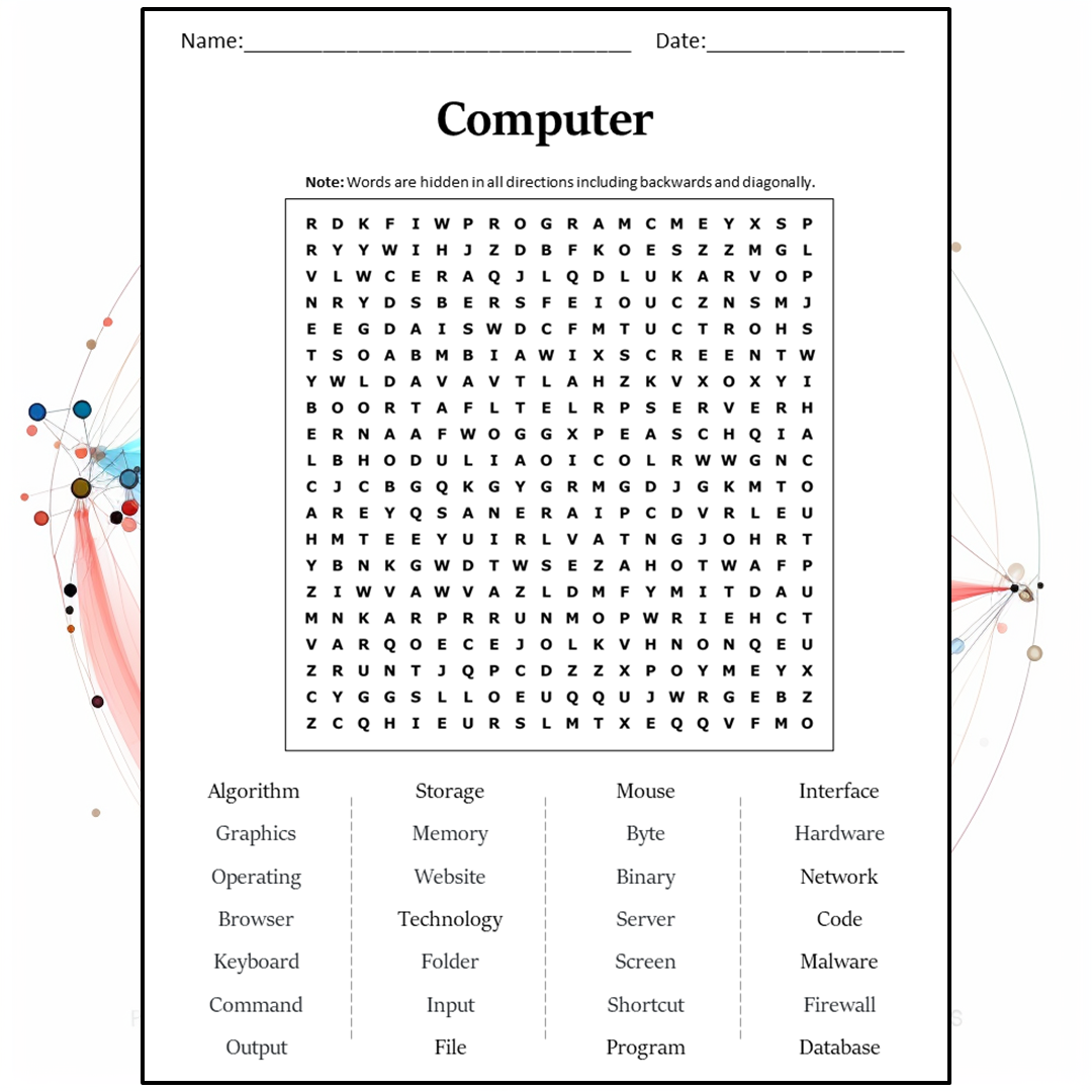 Computer Word Search Puzzle Worksheet Activity PDF