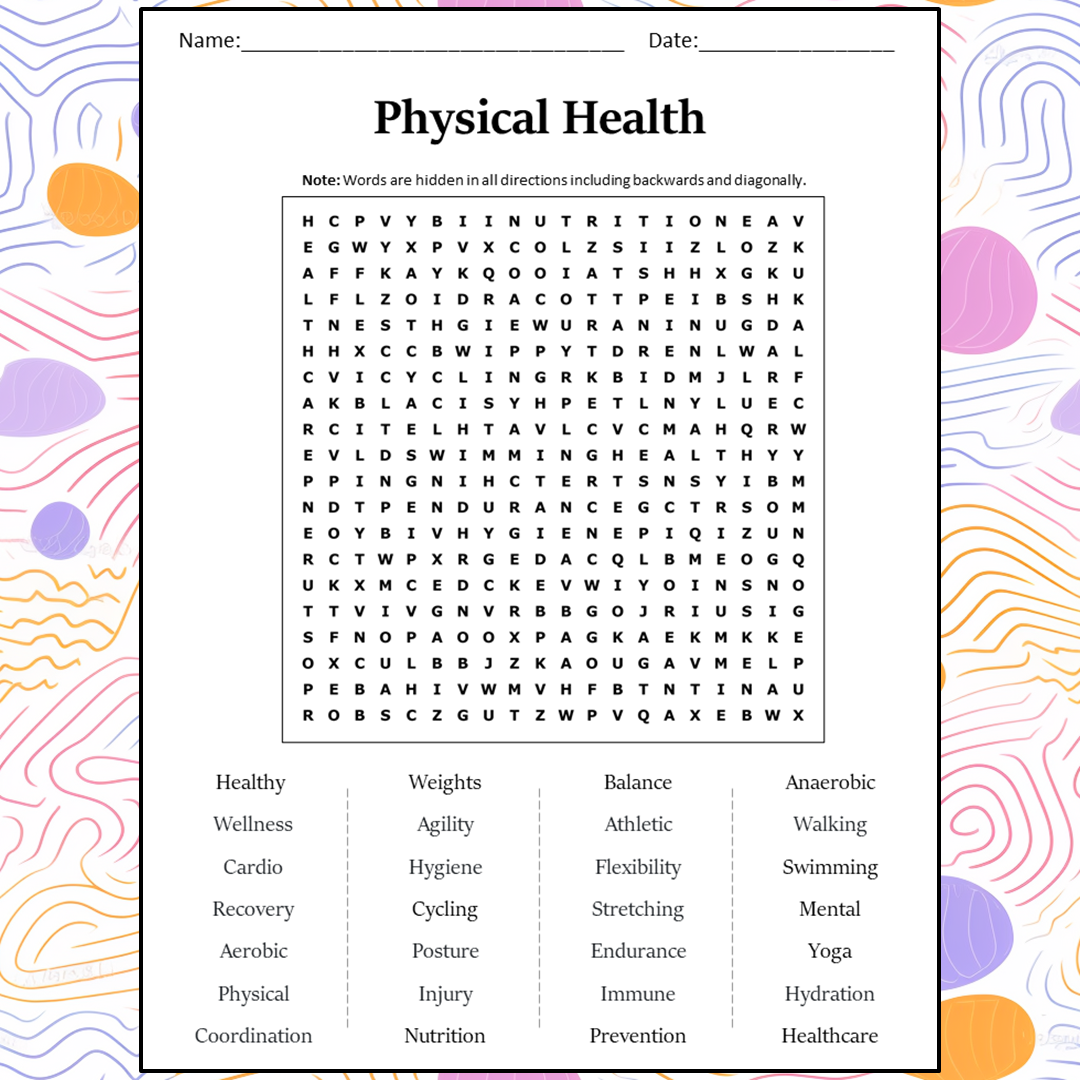 Physical Health Word Search Puzzle Worksheet Activity PDF