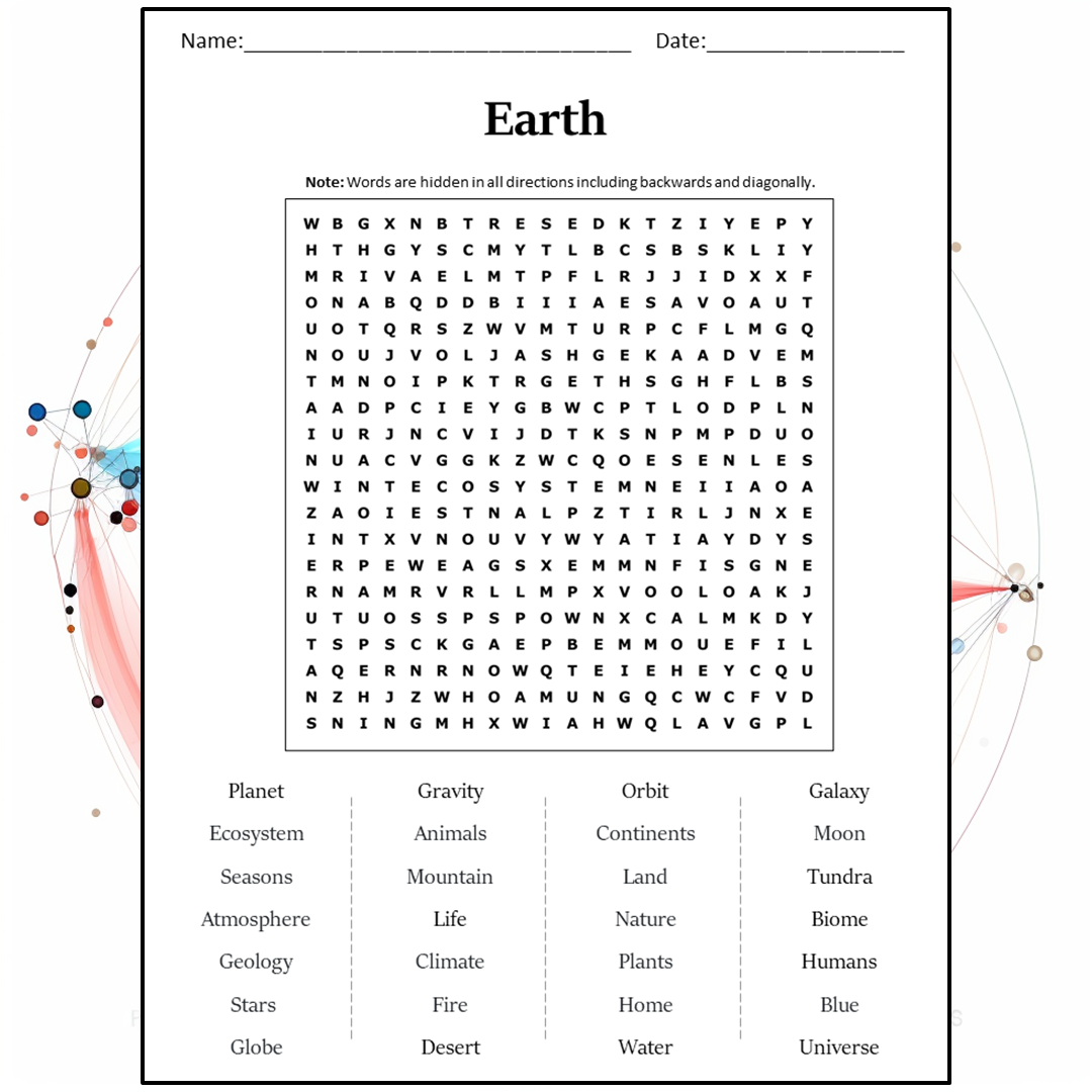 Earth Word Search Puzzle Worksheet Activity PDF