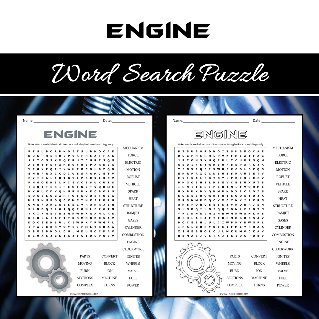 Engine Word Search Puzzle Worksheet PDF
