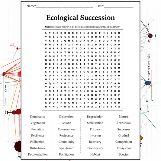 Ecological Succession Word Search Puzzle Worksheet Activity PDF