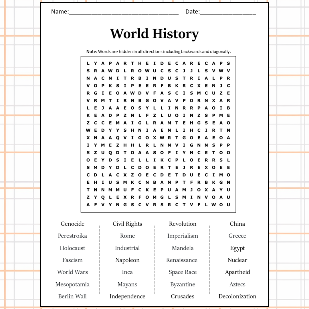 World History Word Search Puzzle Worksheet Activity PDF