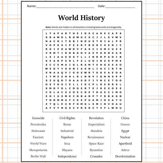 World History Word Search Puzzle Worksheet Activity PDF