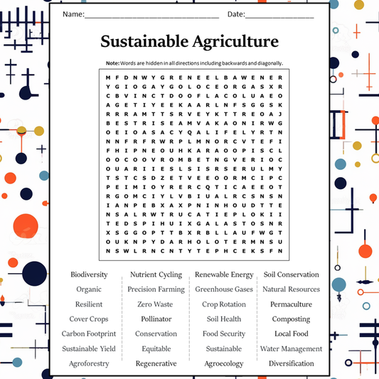 Sustainable Agriculture Word Search Puzzle Worksheet Activity PDF