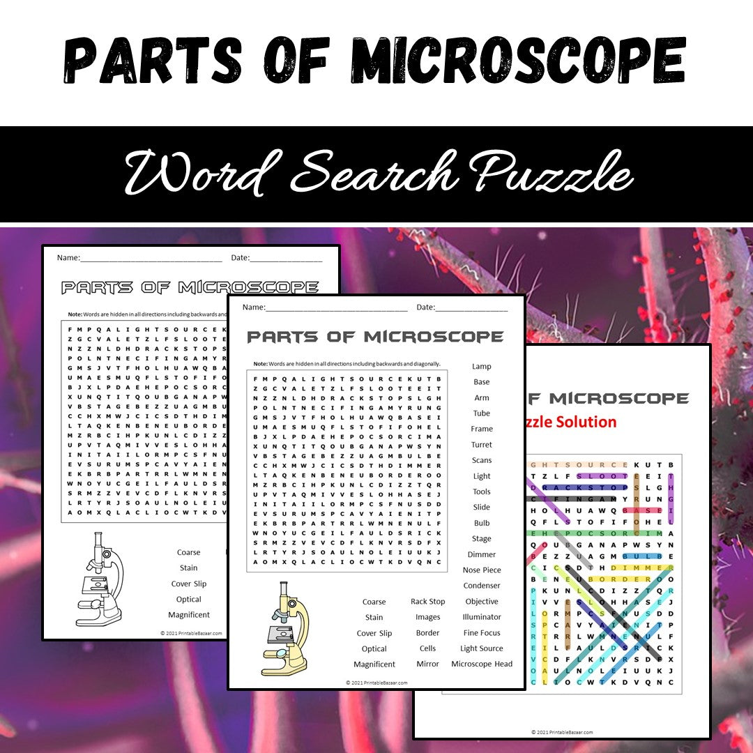 Parts Of Microscope Word Search Puzzle Worksheet PDF