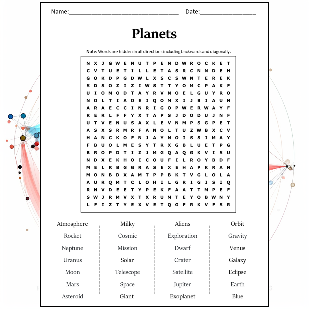 Planets Word Search Puzzle Worksheet Activity PDF