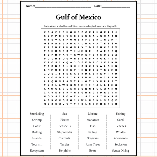 Gulf Of Mexico Word Search Puzzle Worksheet Activity PDF