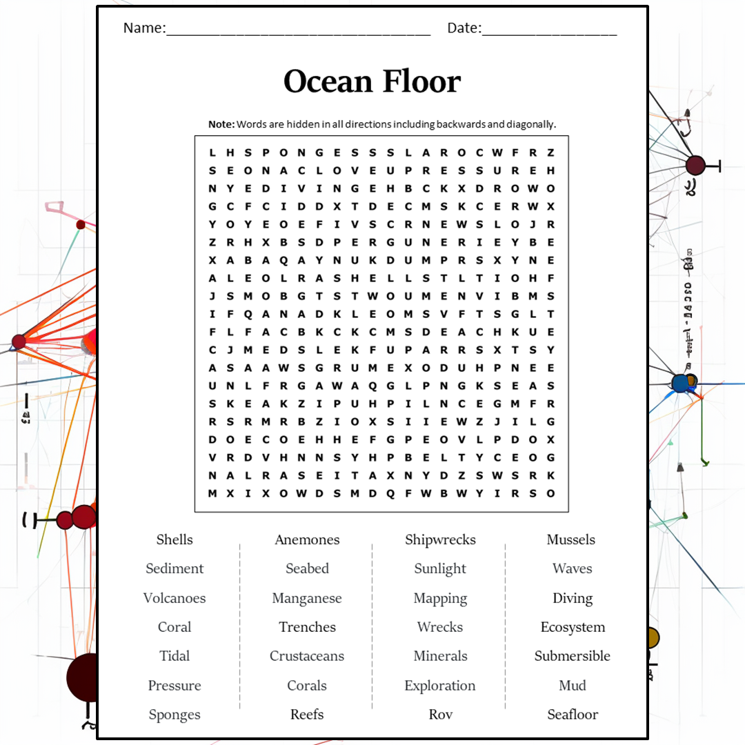 Ocean Floor Word Search Puzzle Worksheet Activity PDF