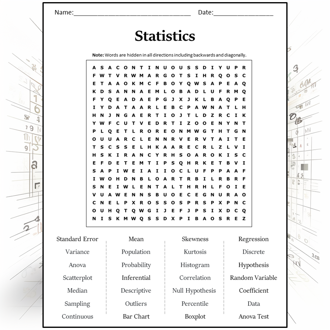 Statistics Word Search Puzzle Worksheet Activity PDF