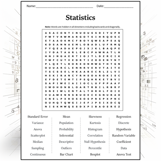 Statistics Word Search Puzzle Worksheet Activity PDF