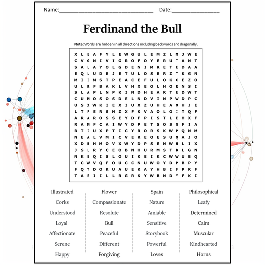 Ferdinand The Bull Word Search Puzzle Worksheet Activity PDF